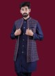 Traditional Wear Navy Blue Nehru Jacket Set In Silk